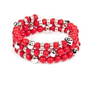Red and Silver Beaded Coil Bracelet